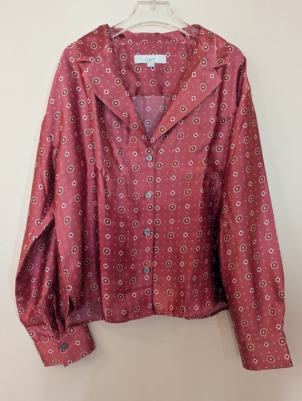 LOFT Mauve Floral Button-Up Blouse